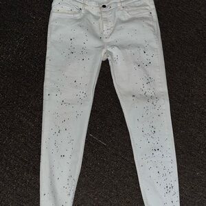 Zara White Skinny Jeans with Black Splatter